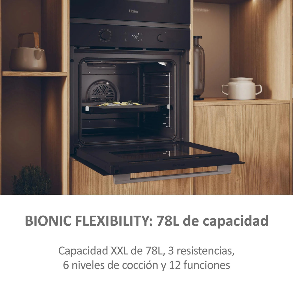 Haier ID Series 2 H6 ID2P5B3YTX, piekarnik wielofunkcyjny, pirolityczny i hydrolityczny, łączność WIFI, pojemność 78 l, 1 siatka i 1 taca, 12 funkcji, wyświetlacz dotykowy, ulubiona funkcja, czarny
