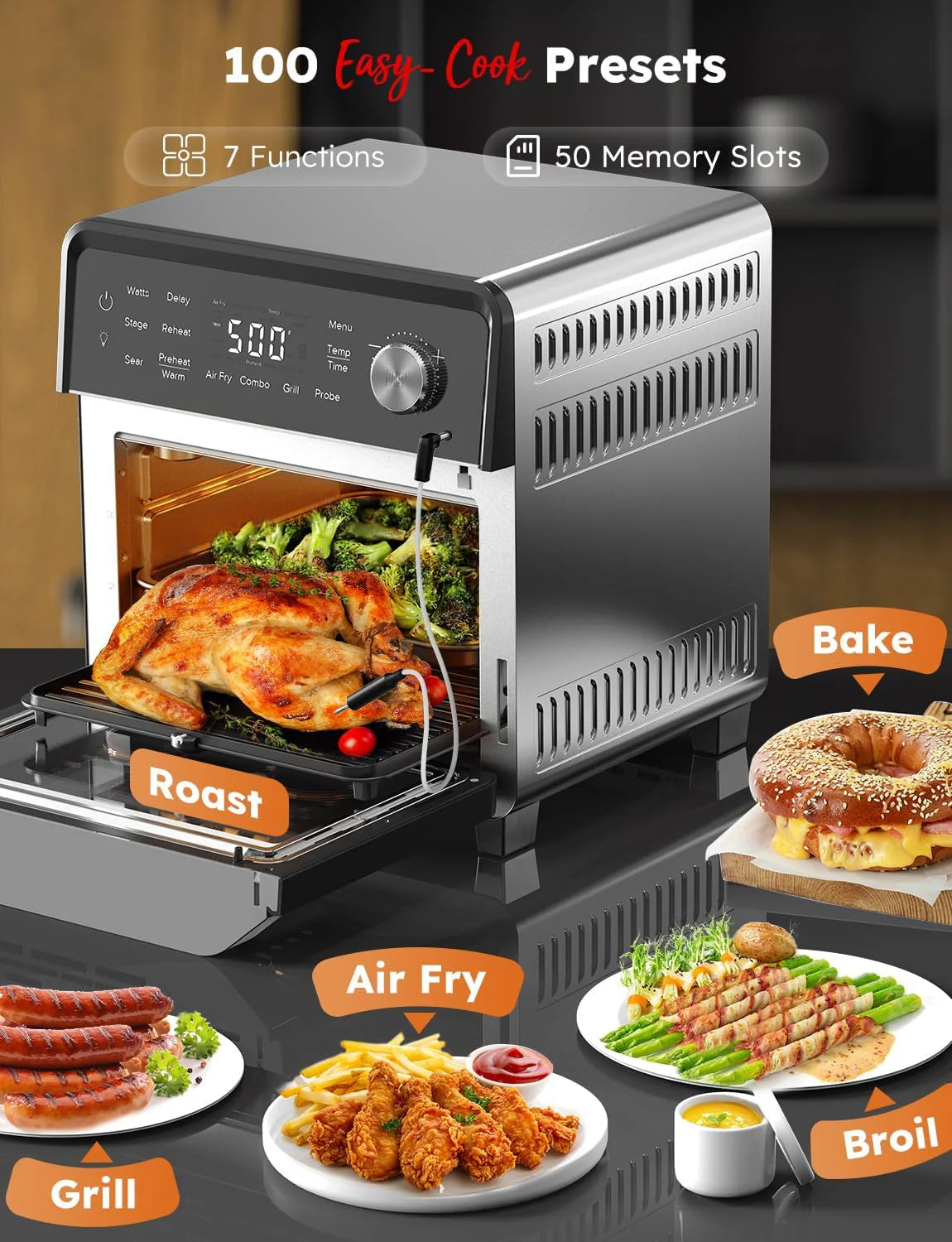 Nuwave X Chef Todd English Air Freyer Oven Combo, grill wtykowy z podgrzewaczami do podgrzewaczy, prawdziwy smak węgla drzewnego, nowy system konwekcji 2024, 2 razy bardziej jednolity, 100 wstępnie