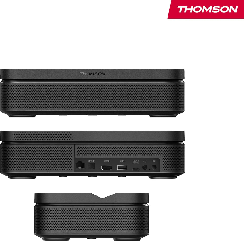 Thomson Sirius PG55B Inteligentny Projektor Laserowy RGB, Bardzo Krótki Rzut, Full HD 1080p, Google TV, 600 ANSI, Autofocus, HDR10+, Dolby Digital+, Bateria, WiFi, Bluetooth