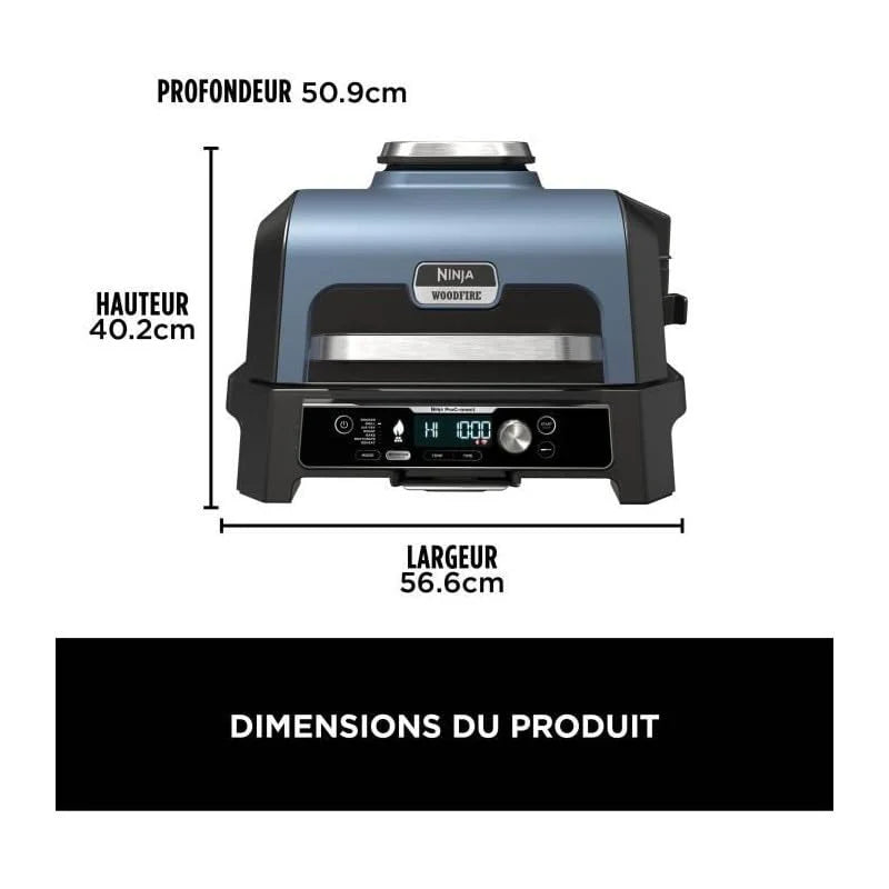 Ninja Woodfire Pro Connect XL Grill elektryczny, wędzarnia i frytkownica 7 w 1, sterowany za pomocą aplikacji, termometr cyfrowy z sondą, opalany pelletem drzewnym, wodoodporny, czarny, OG901EU