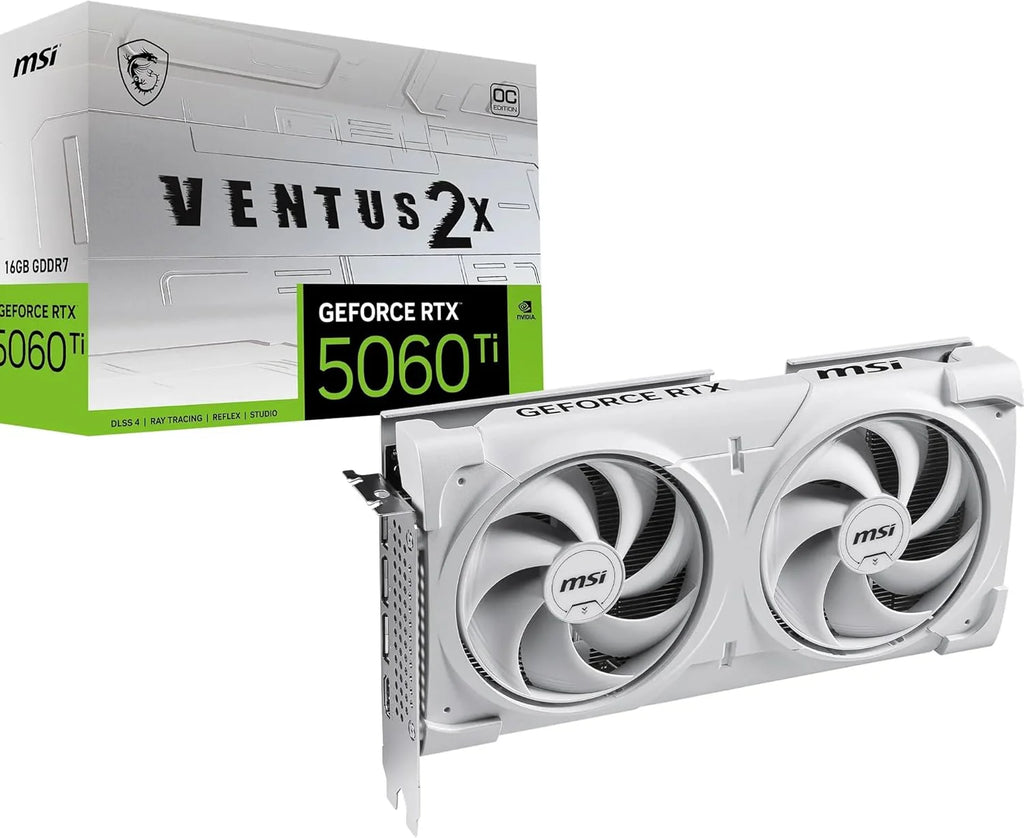 MSI Karta graficzna NVIDIA GeForce RTX 5060 Ti 8G Ventus 2X OC Plus - 8 GB GDDR7 (28 GB/s /128 Bits), PCIe 5.0 - Podwójny wentylator (2 x wentylatory STORMFORCE), HDMI 2.1b, DisplayPort 2.1b