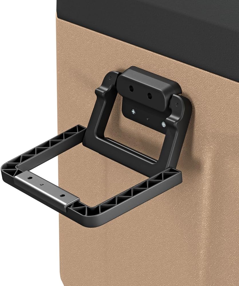 Yolco TCX50 piaskowa lodówka podróżna z kompresorem, 50 l + akumulator – Dual Zone, -20°C, 12/24 V i 230 V, aplikacja Bluetooth, lodówka i zamrażarka z rolkami, na kemping i w podróży
