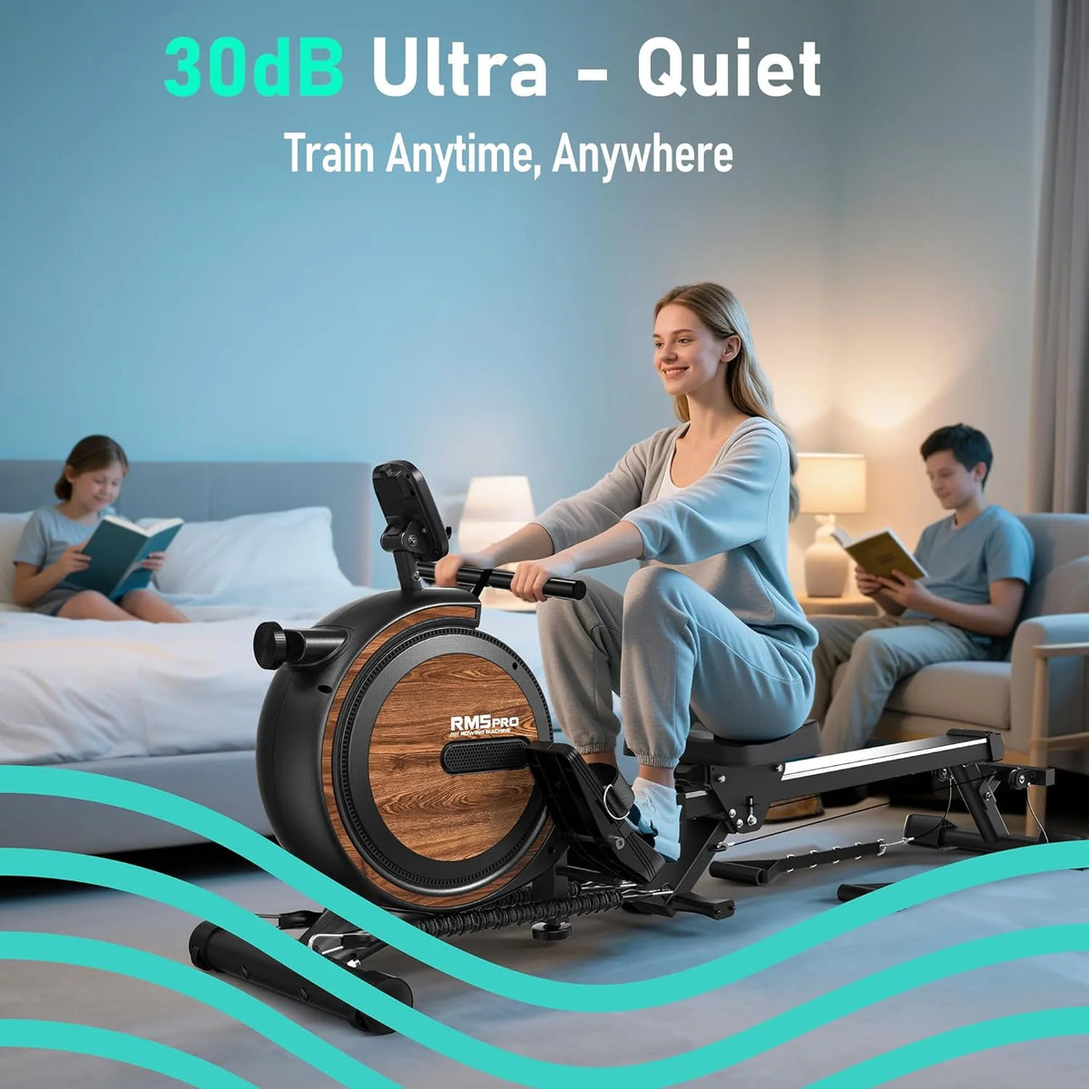 Wioślarz do domu, składany, połączony z treningiem siłowym, magnetyczny wioślarz z Bluetooth i 16-stopniową regulacją oporu