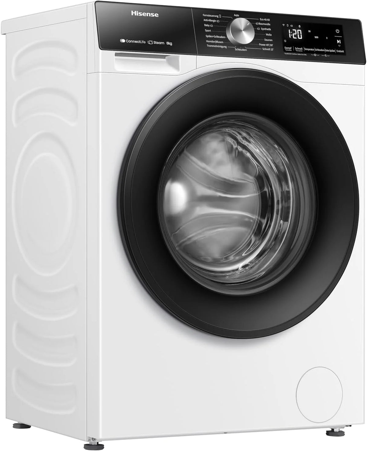 Hisense WF3S8043BW3 pralka z funkcją pary, 8 kg, 1400 obr./min, WiFi, ConnectLife, Power JetWash, program antyalergiczny, Aqua Stop, Auto Wash, Quick Wash, klasa efektywności energetycznej A-30%