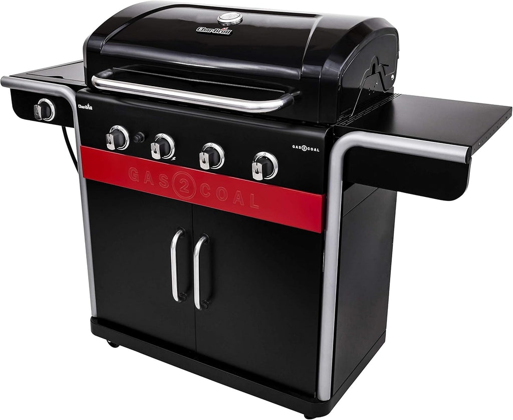 Grill hybrydowy Gas2Coal®: Trzypalnikowy grill gazowo-węglowy, wykończenie w kolorze czarnym.