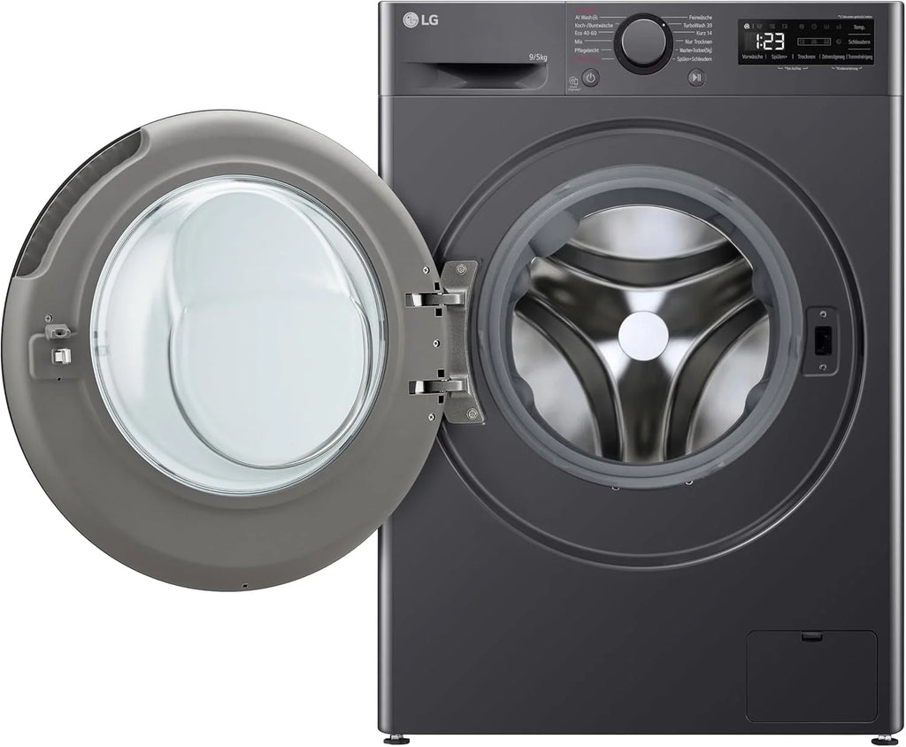 LG V5WD95SLIMB, klasa A/E, SLIM pralko-suszarka, 9-5 kg prania/suszenia, Wi-Fi, AI Direct Drive, głębokie czyszczenie parą, TurboWash 360°, bezpieczne drzwi szklane, AquaLock, 60 x 53,5 x 85 cm,