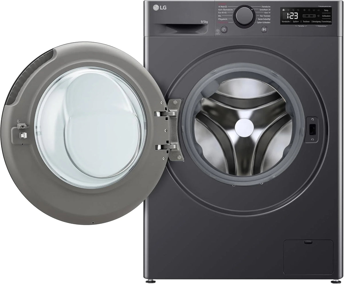 LG V5WD95SLIMB, klasa A/E, SLIM pralko-suszarka, 9-5 kg prania/suszenia, Wi-Fi, AI Direct Drive, głębokie czyszczenie parą, TurboWash 360°, bezpieczne drzwi szklane, AquaLock, 60 x 53,5 x 85 cm,