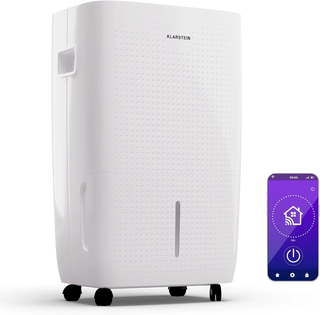 Klarstein Elektryczny osuszacz powietrza do 65 m2, inteligentny osuszacz powietrza do mieszkania, łazienki i piwnicy, cichy, elektryczny osuszacz powietrza z aplikacją WLAN IoT, suszarka budowlana o
