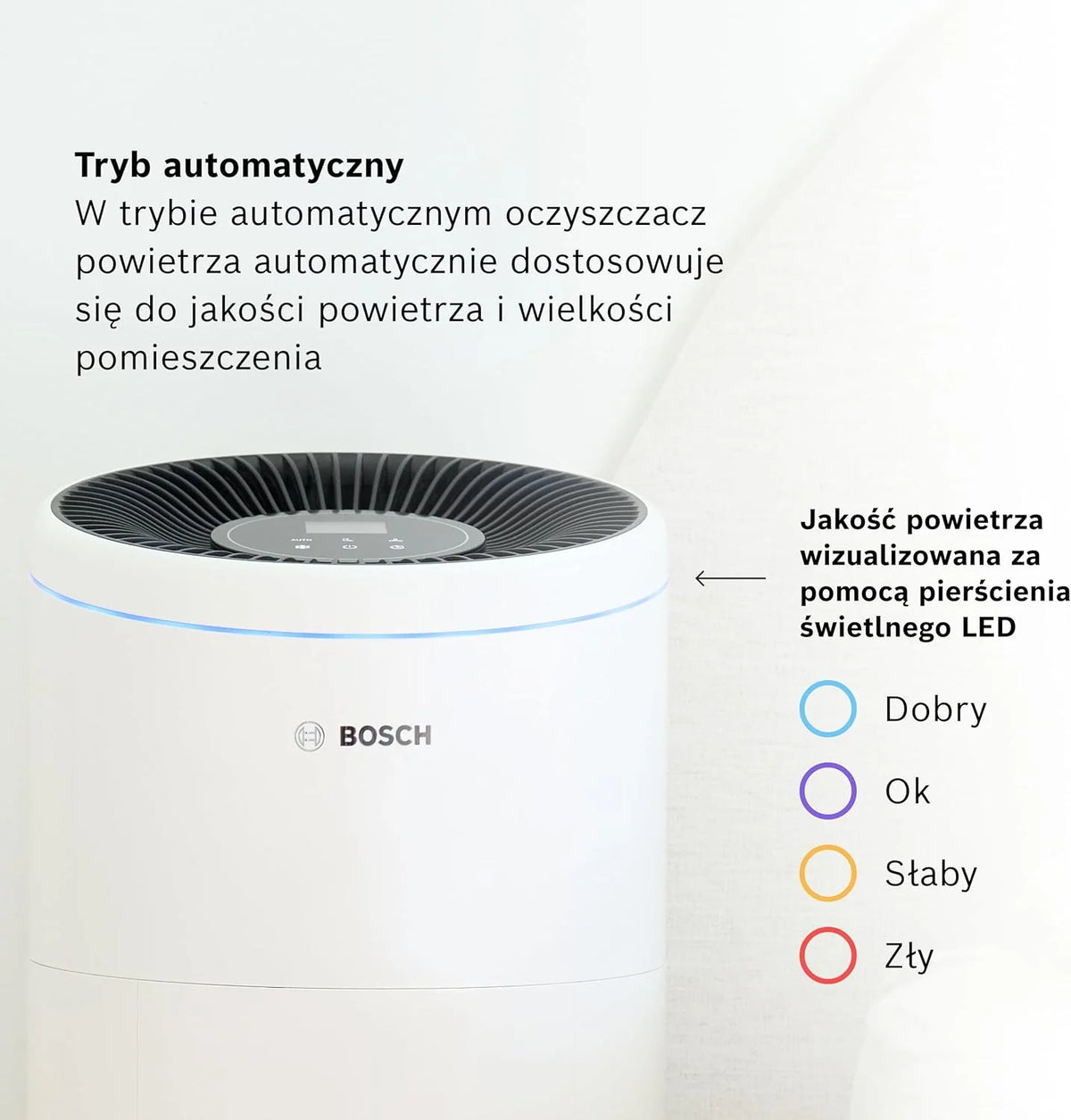 Bosch Air 6000 - Oczyszczacz powietrza — do powierzchni do 125 m² — skutecznie filtruje ponad 99% zanieczyszczeń — Tryb automatyczny oraz uśpienia (< 25 dB(A)) — CADR: 600 m³/h