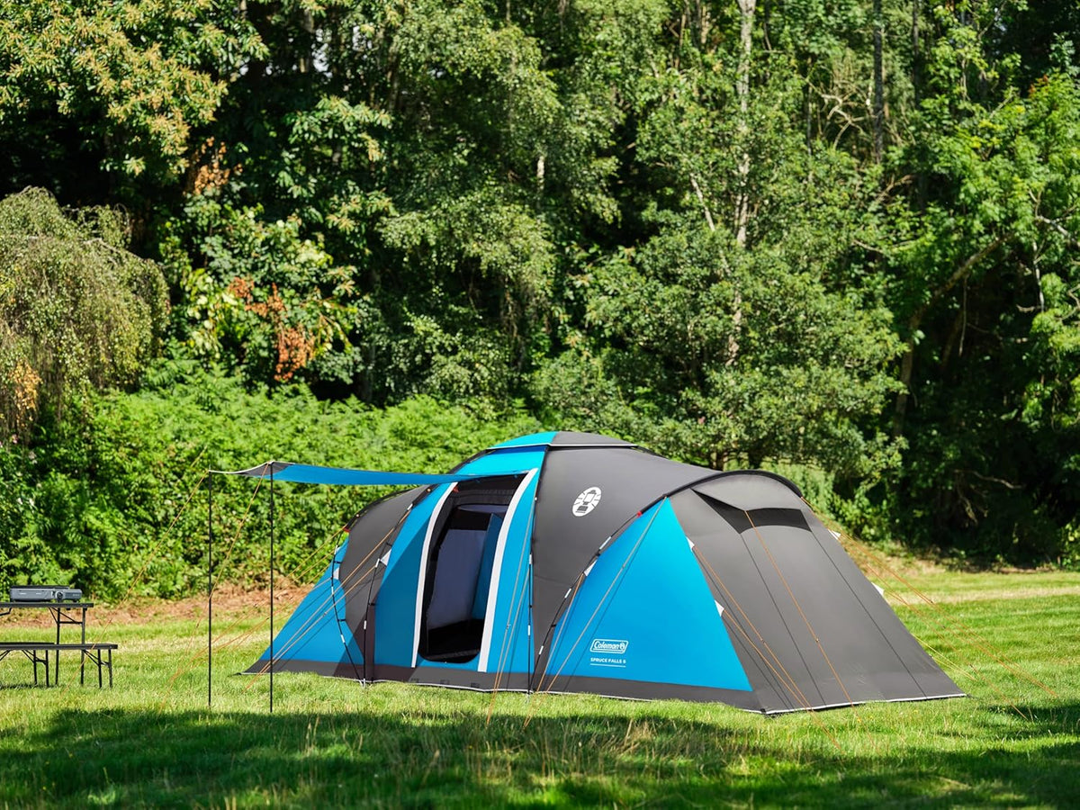 Coleman Spruce Falls 6 namiot | duży 6-osobowy namiot rodzinny Vis-a-Vis z 2 przeciwległymi rozmiarami XXL, sypialniami i częścią dzienną, namiot kempingowy dla 6 osób, wodoodporny 3000 mm, wszyte