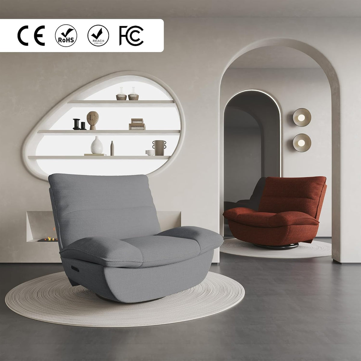 Fotel relaksacyjny FLEXISPOT XC6, sofa obrotowa z funkcją bujania, fotel telewizyjny z regulowanym oparciem, fotel rozkładany do sypialni, salonu i kina domowego (beżowy)