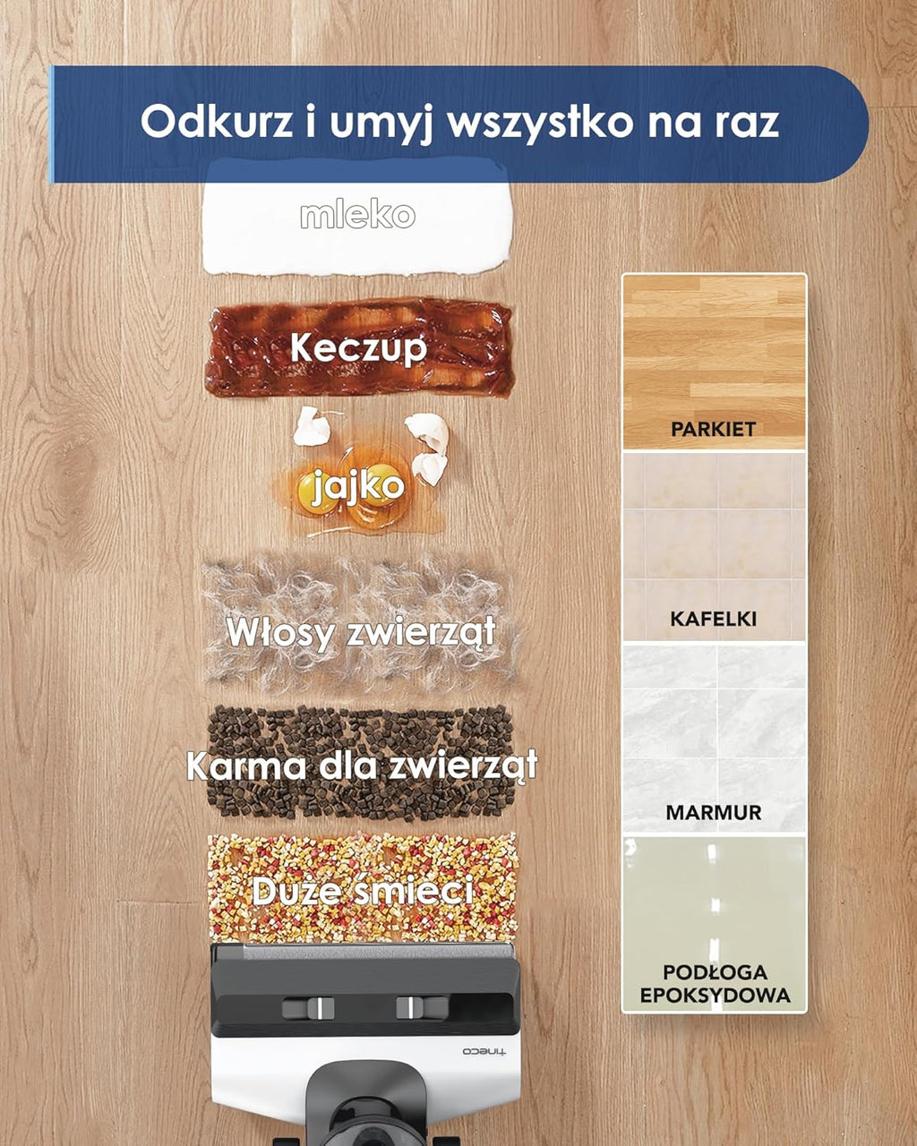 Tineco FLOOR ONE S5 Inteligentny bezprzewodowy odkurzacz na mokro i na sucho i mop do twardych podłóg, cyfrowy wyświetlacz, długi czas pracy, doskonały do lepkiego bałaganu i sierści zwierząt