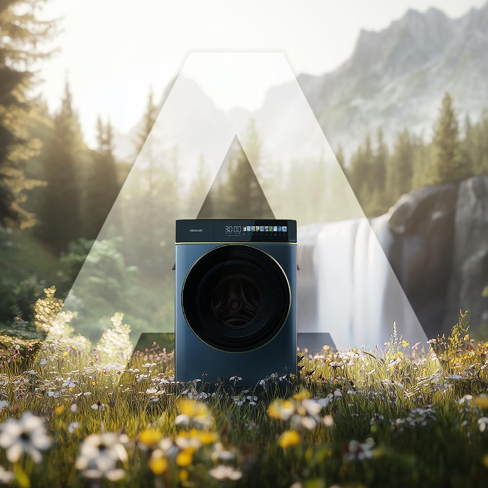 Cecotec Pralka 9 kg ładunek przedni Autodosis Bolero DressCode 9900 Autodose Inverter FullColor Ice Blue A. Wykończenie niebieskie 1400 obr./min, ekran 10.3, falownik, SteamMax, klasa A