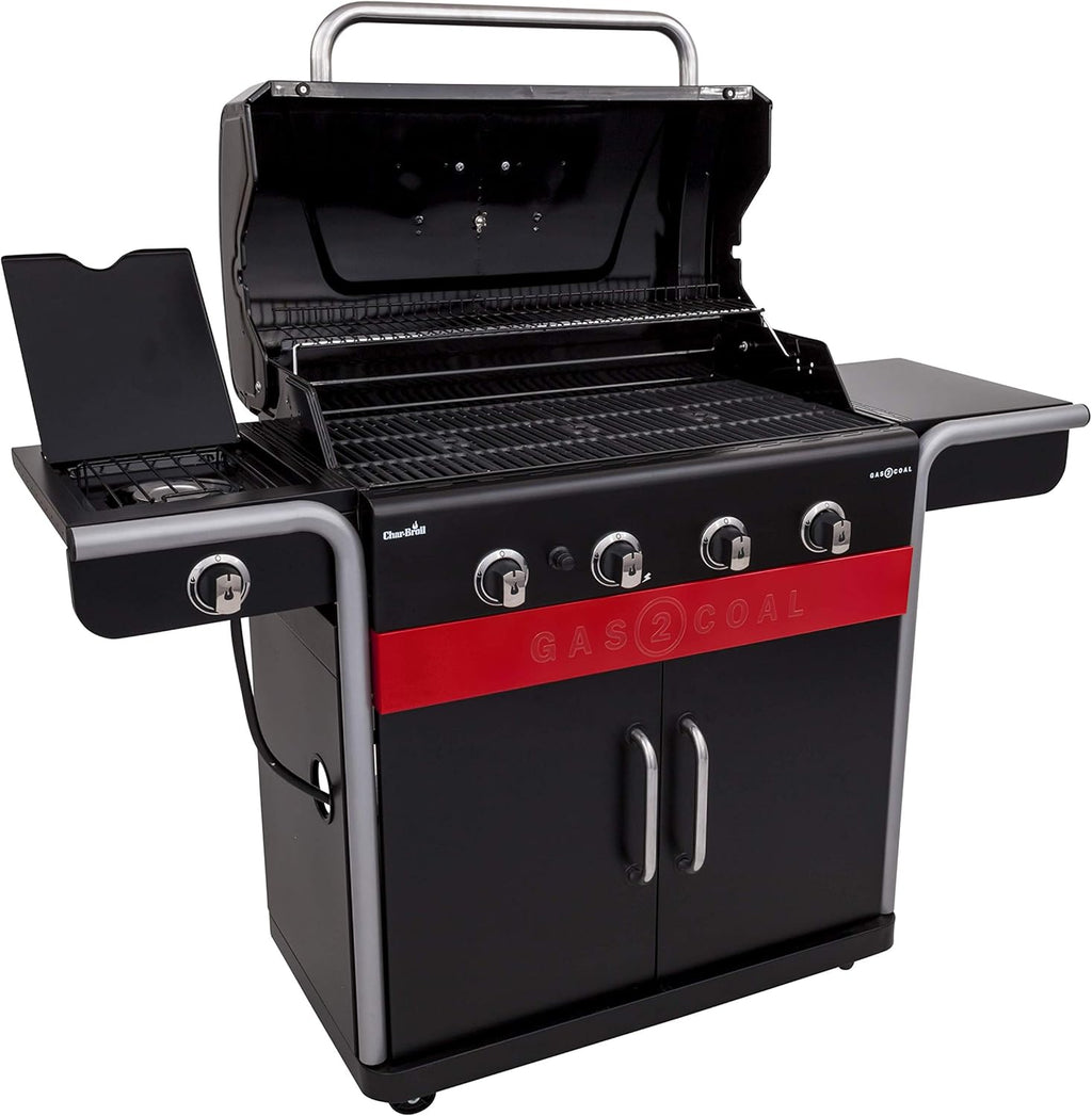 Grill hybrydowy Gas2Coal®: Trzypalnikowy grill gazowo-węglowy, wykończenie w kolorze czarnym.