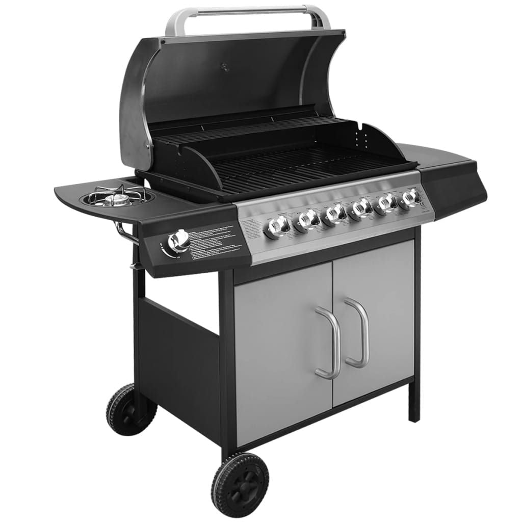 Vidaxl Grill gazowy 6+1 palników, czarno-srebrny