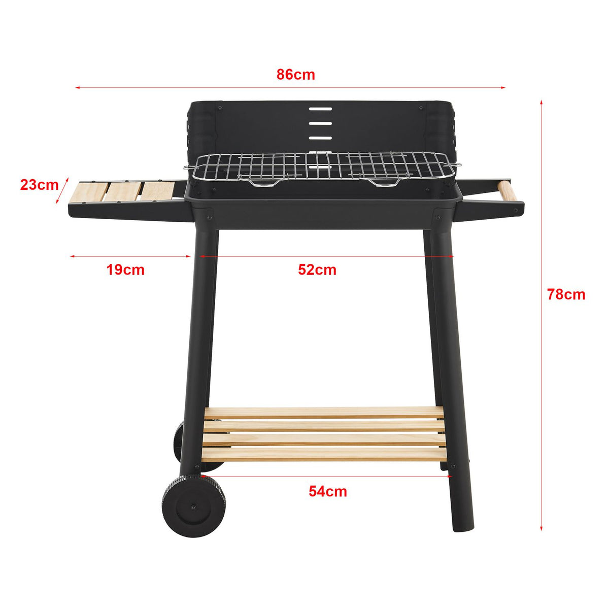 Grill węglowy Ari z 2 kółkami 78x86x30cm - czarny/drewno [casa.pro]