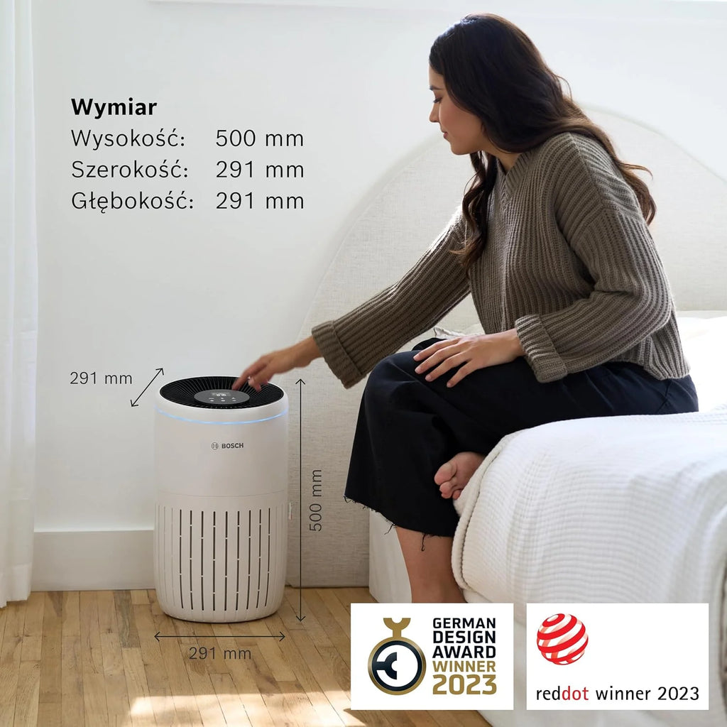 Bosch Air 6000 - Oczyszczacz powietrza — do powierzchni do 125 m² — skutecznie filtruje ponad 99% zanieczyszczeń — Tryb automatyczny oraz uśpienia (< 25 dB(A)) — CADR: 600 m³/h
