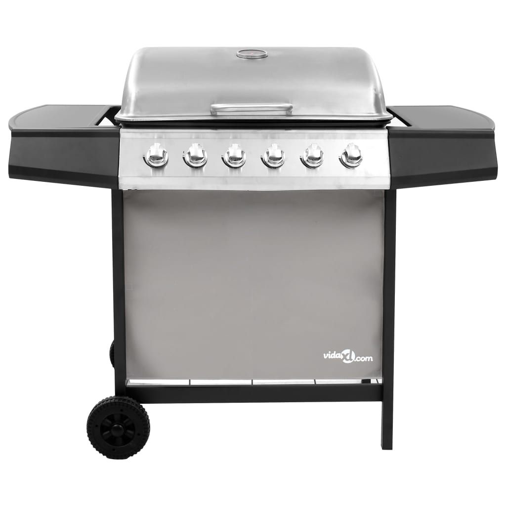 Grill gazowy VidaXL z 6 palnikami, czarno-srebrny