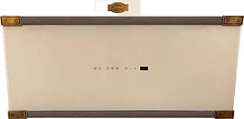 Kaiser Art Deco okap kuchenny, 90 cm, okap kuchenny, szkło z kości słoniowej, listwy metalowe, antyczne złoto, timer kuchenny, okap wyciągowy, okap wyciągowy, okap wentylacyjny, odsysanie krawędzi,
