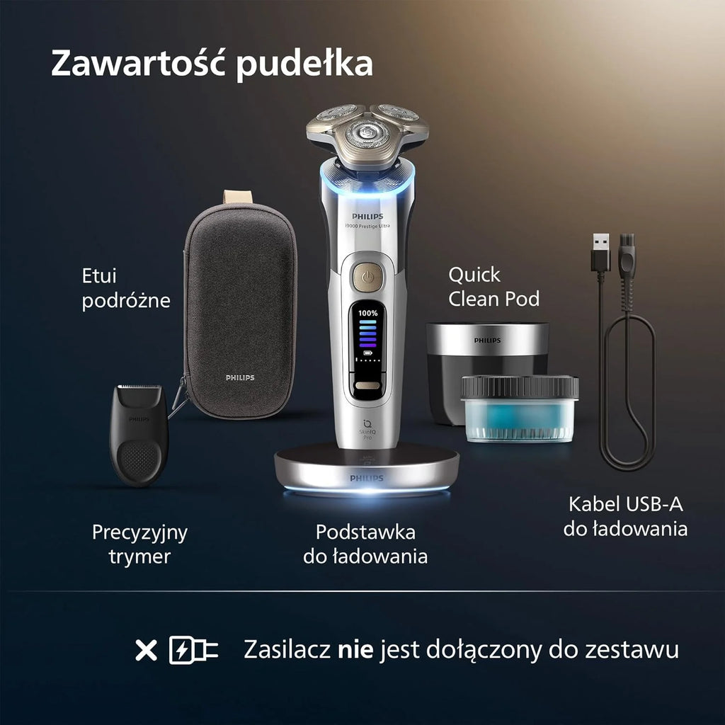 Philips Shaver i9000 Prestige Ultra, golarka elektryczna do golenia na sucho i mokro z technologią Skin IQ Pro, System Triple Lift & Cut, obrotowe 360º ostrza, 5 trybów golenia, Model XP9404/31