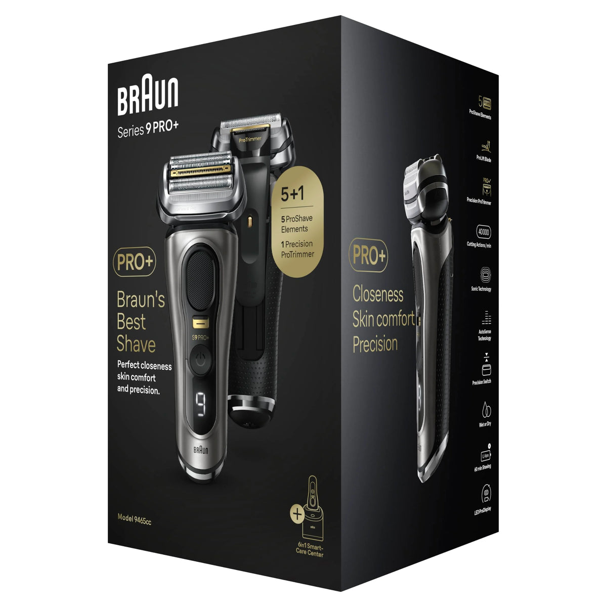 Braun Golarka elektryczna Series 9 Pro z głowicą 4+1, elektryczna maszynka do golenia dla mężczyzn z trymerem ProLift, centrum SmartCare 5 w 1 i skórzanym etui podróżnym, 2-pinowa wtyczka p