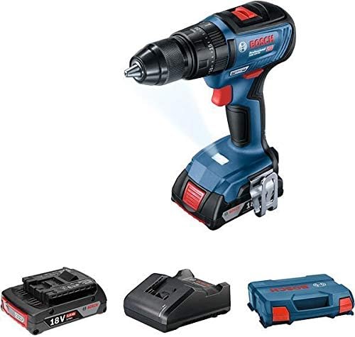 Bosch Professional system 18V: akumulatorowa wiertarko-wkrętarka udarowa GSB 18V-50 (2 akumulatory GBA 18V 4.0Ah, szybka ładowarka GAL 18V-40, walizka L-Case i akcesoria) - Amazon Exclusive Set
