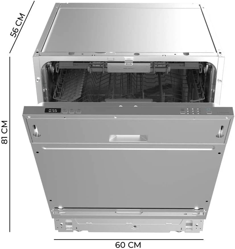 Cecotec Wbudowana zmywarka do naczyń 60 cm Bolero Aguazero 6500 Full-BI. 15 sztućców, trzeci pojemnik, niskie zużycie energii, 6 programów z Dual Zone Wash, O2 Dry, Motor Inverter Plus