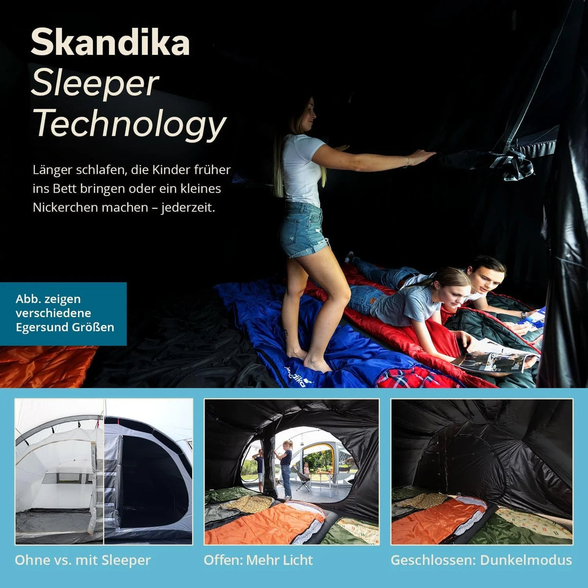 Skandika Egersund namiot tunelowy dla 3/5/7 osób, rodzinny namiot kempingowy z technologią spania, szyta mata podłogowa, wysokość 2 m, na zewnątrz, na zewnątrz