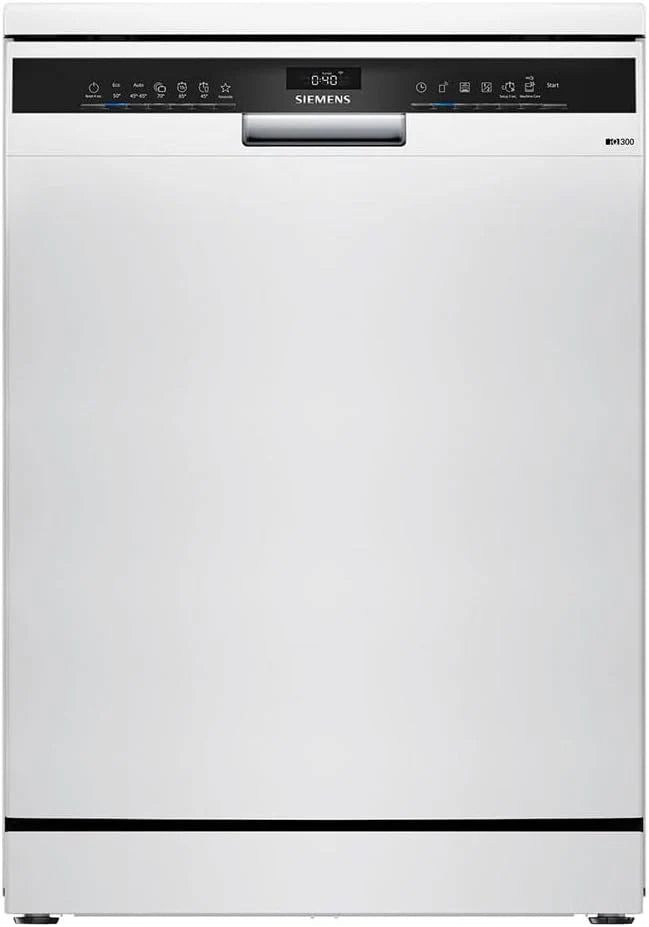 Siemens SN23EW03ME iQ300 inteligentna zmywarka do naczyń, wolnostojąca, szerokość 60 cm, szuflada na sztućce, biała, automatyczne otwieranie drzwi po zakończeniu programu, przyjemnie cicha praca z