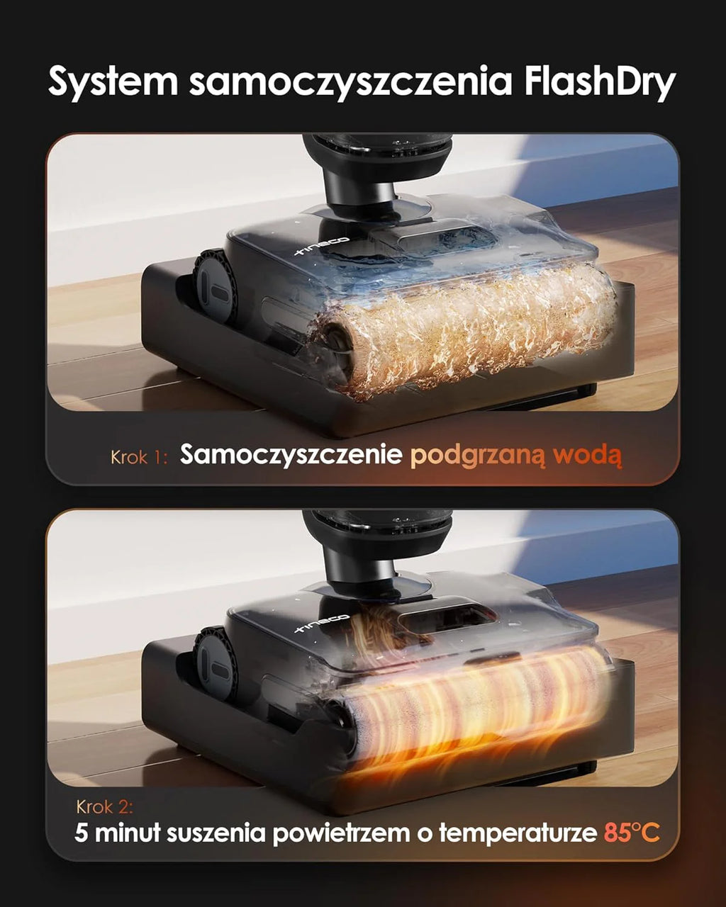 Tineco Floor ONE S7 Stretch Ultra Bezprzewodowy Odkurzacze na sucho i mokro, zapobiegająca splątaniu 180°, czas pracy 50 minut, samooczyszczanie Flashdry 85℃, dwustronne czyszczenie krawędzi