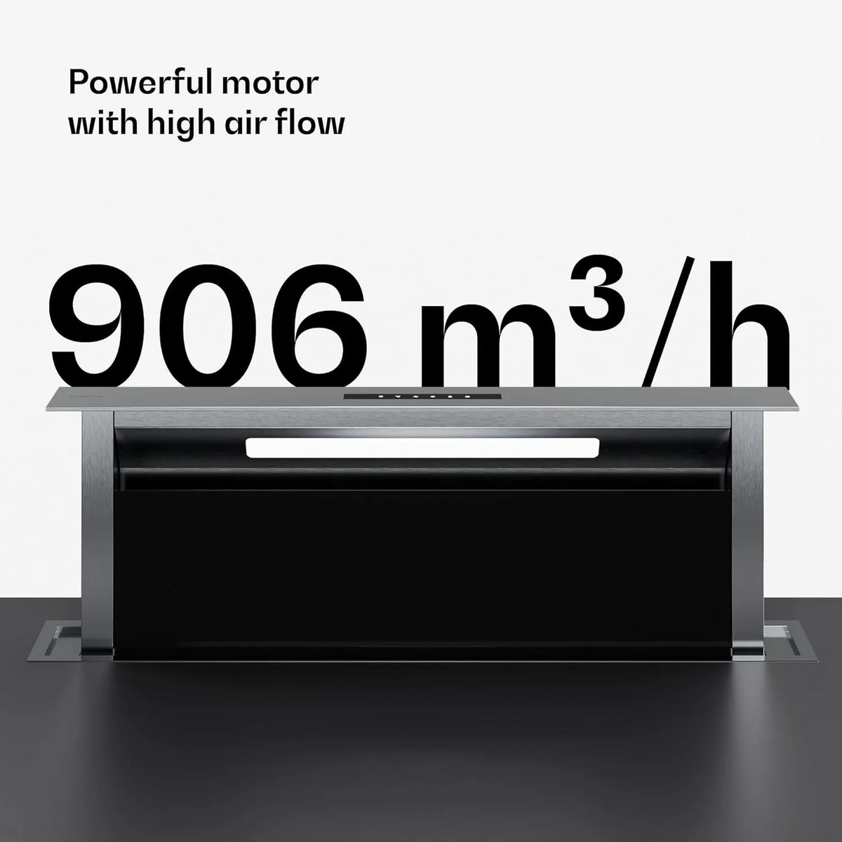 Klarstein Verosteel Downdraft okap kuchenny 90 cm – klasa energetyczna A++, zwiększenie wydajności 906,2 m³/h, obsługa dotykowa, LED, aluminium i szkło, filtr do zmywarki, cichy okap kuchenny
