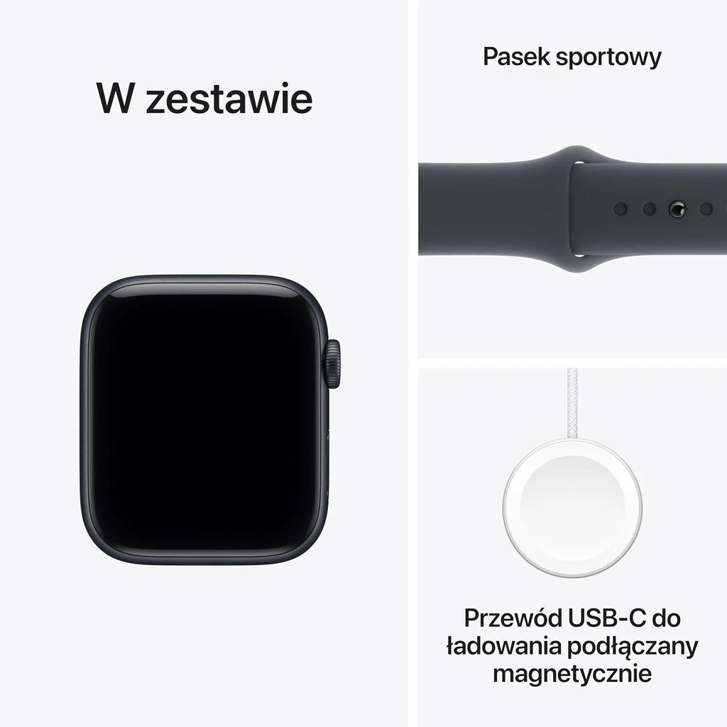 Apple Watch SE 3 GPS 44 mm Smartwatch, koperta z aluminium kolor Północ i Pasek sportowy w kolorze Północ - M/L. Monitor fitness i snu, monitor pracy serca