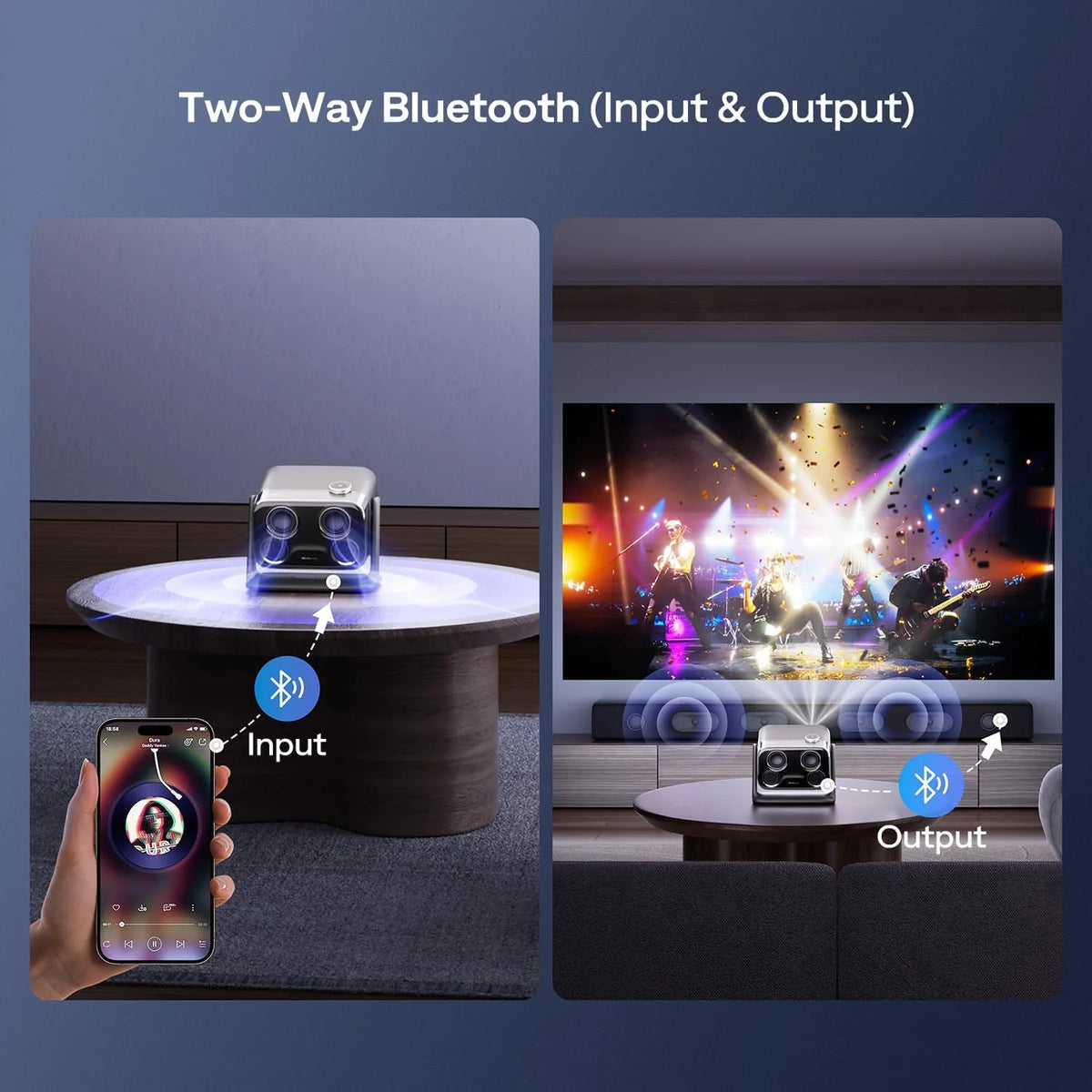 Aurzen Boom Mini 4 w 1 inteligentny projektor z Google TV, kino domowe i projektor zewnętrzny z obsługą 4K, dźwięk Dolby 20 W, projektor 500 ANSI, autofokus ToF i korekcja trapezu