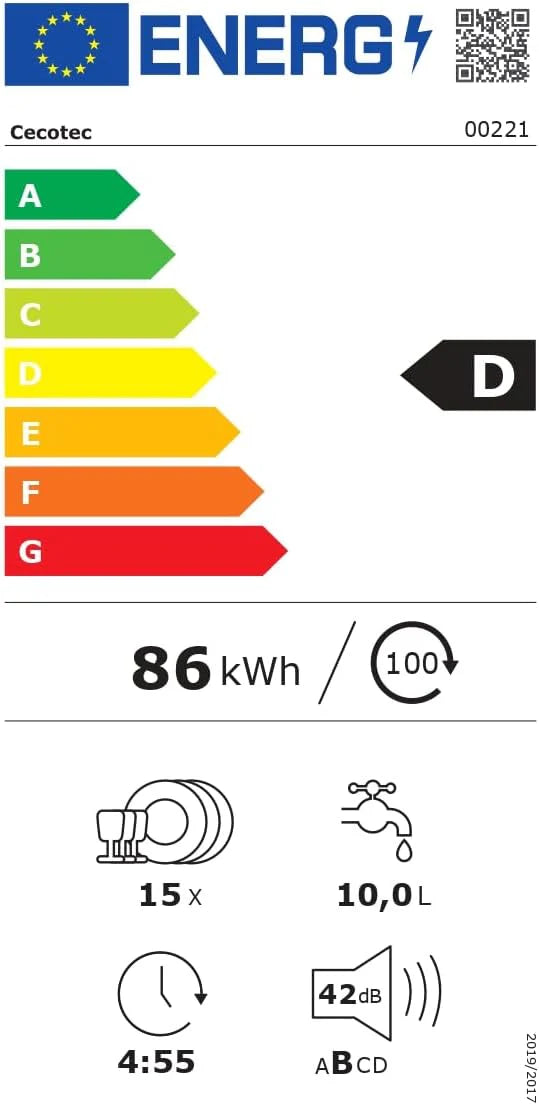 Cecotec Zmywarka do zabudowy Bolero Aguazero 6210 Dark D. 60 cm, 15 koców, klasa D, Display Color, trzecia taca, 14programy, podwójna strefa, elektroniczny Aquastop, regulowana taca, AutoClean
