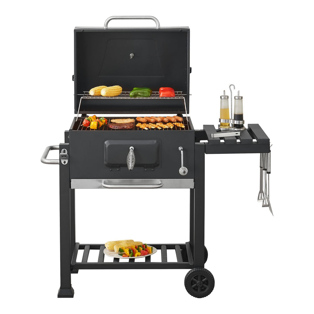Grill węglowy Arnad z 3 stalowymi półkami 105x114x48cm - czarny [casa.pro]