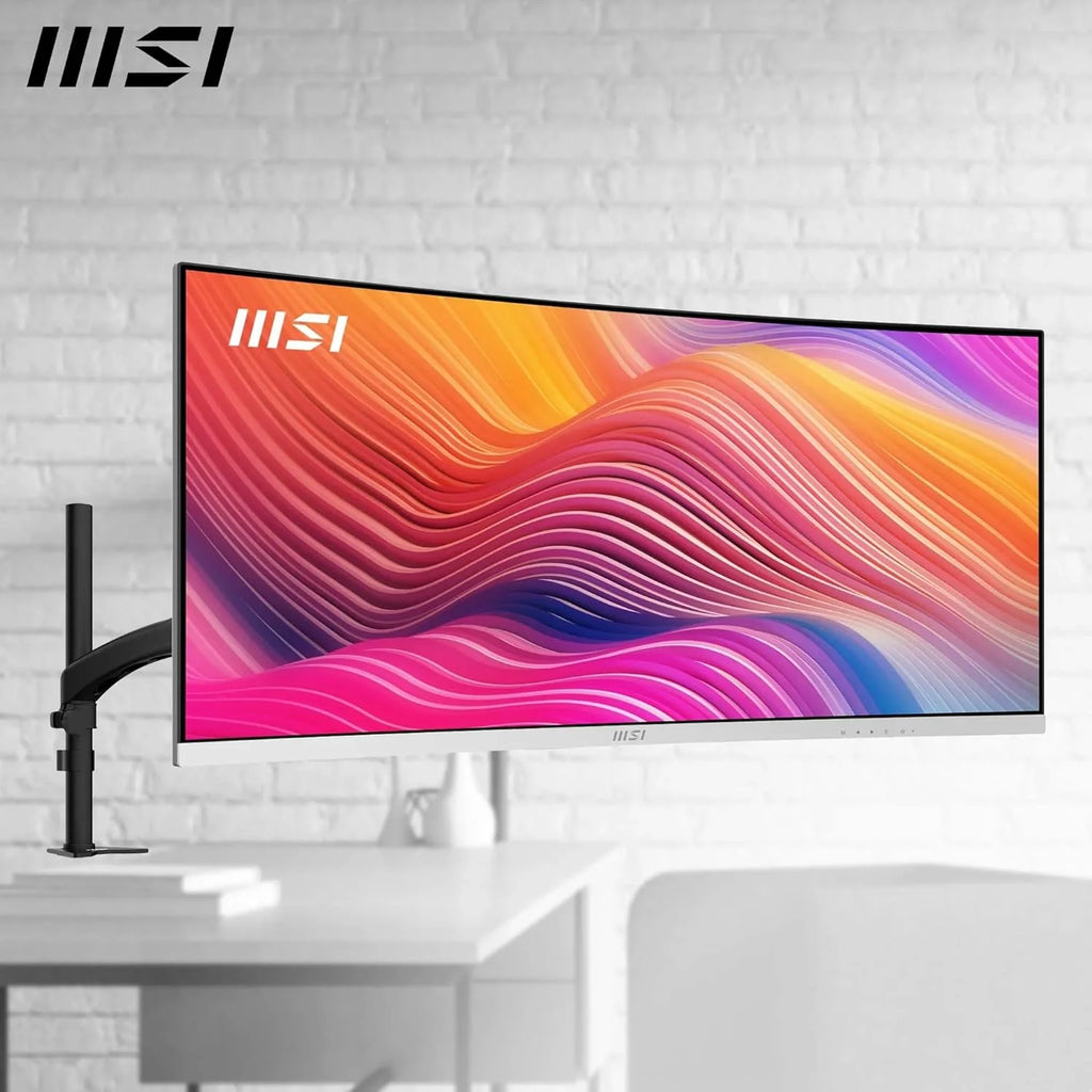 MSI Nowoczesny MD342CQPW 34'' ekran PC UWQHD zakrzywiony 1500R - Panel VA 3440 x 1440, KVM, PIP/PBP, szeroka gama kolorów, komfort oczu, wbudowane głośniki, regulacja 3-osiowa - HDMI 2.0b, DP 1.4