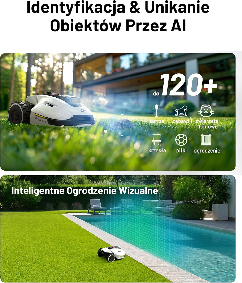 Mammotion YUKA 2000 Kosiarka Automatyczna z zamiatarką, Zalecane 2000 m², maks.2400 m²,i Nachyleniu 45%, UltraSense AI Vision do Auto-Mapowania Wysokość Koszenia 20-90mm Szerokość Koszenia 320mm