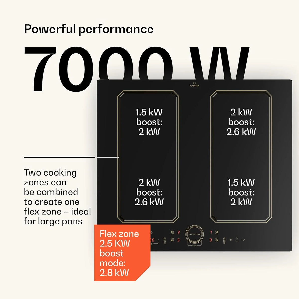 Klarstein Elektryczna płyta indukcyjna, 4 płyty grzewcze, 4-palnikowa płyta indukcyjna, 7000 W x4 stoły do gotowania indukcyjnego, inteligentne sterowanie dotykowe, cyfrowy wyświetlacz i timer, 240 V