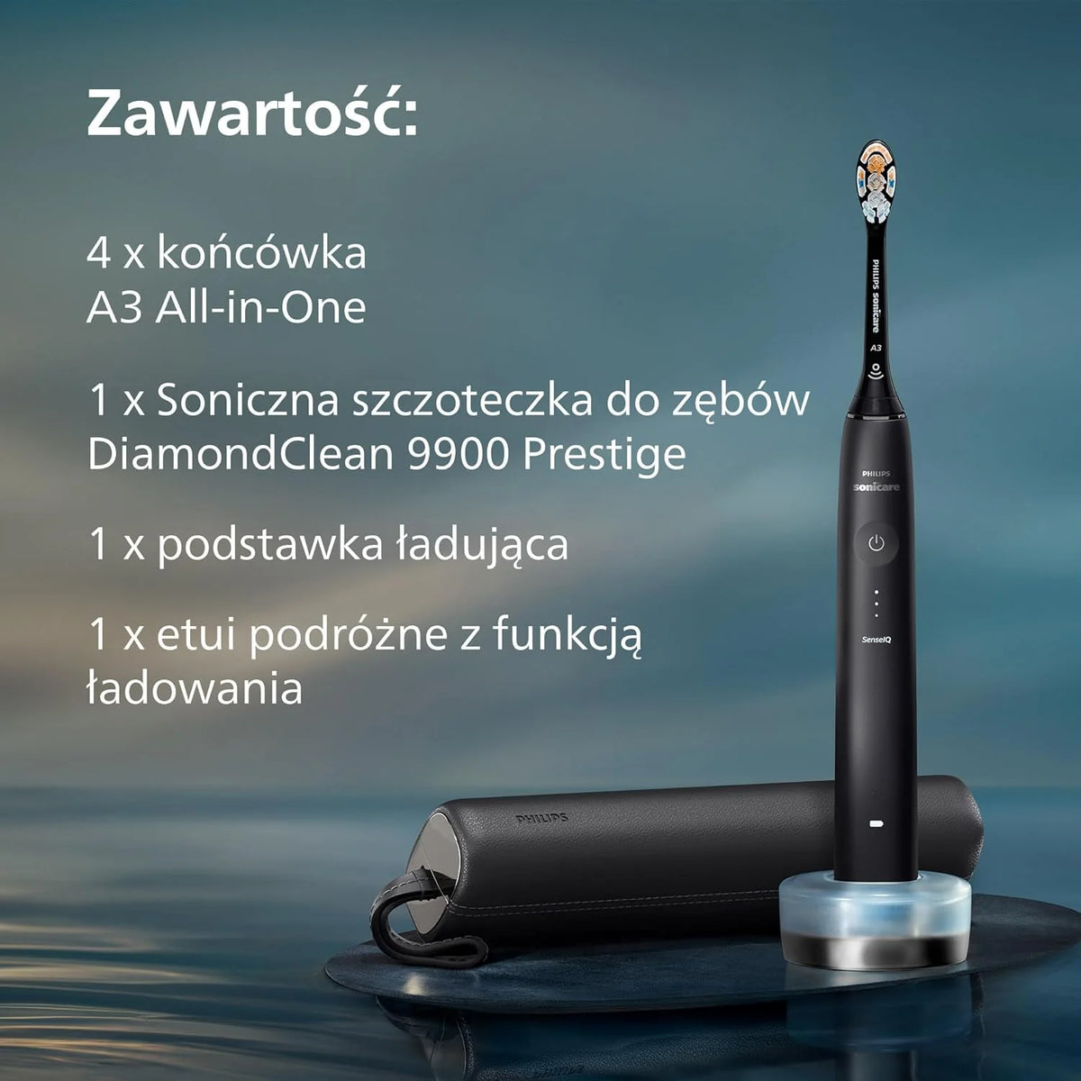 Philips Sonicare DiamondClean 9900 Prestige Elektryczna szczoteczka do zębów z technologią i aplikacją SenseIQ, 5 trybów szczotkowania, etui podróżne do ładowania, kolor czarny, model HX9992/43