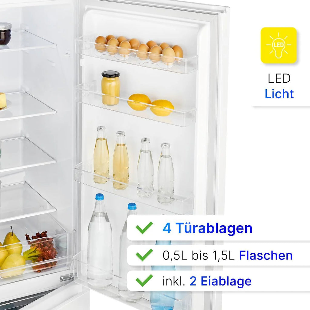 Bomann® Lodówko-zamrażarka, pojemność użytkowa 269 l – chłodzenie: 198 l | zamrażanie: 71 l, energooszczędna, cicha praca 39 dB, LED, wymienne zawiasy drzwiowe, wysokość: 180 x szerokość: 55 x