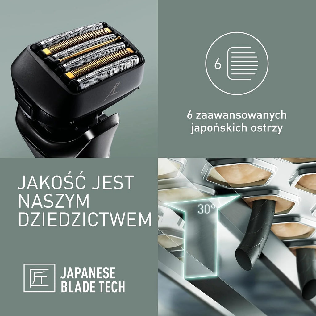 Panasonic ES-LS6A 6-Ostrzowa Golarka Elektryczna Dla Mężczyzn, Elektryczna Maszynka Do Golenia Z Czujnikiem Zarostu, Systemem Automatycznego Czyszczenia I Ładowania