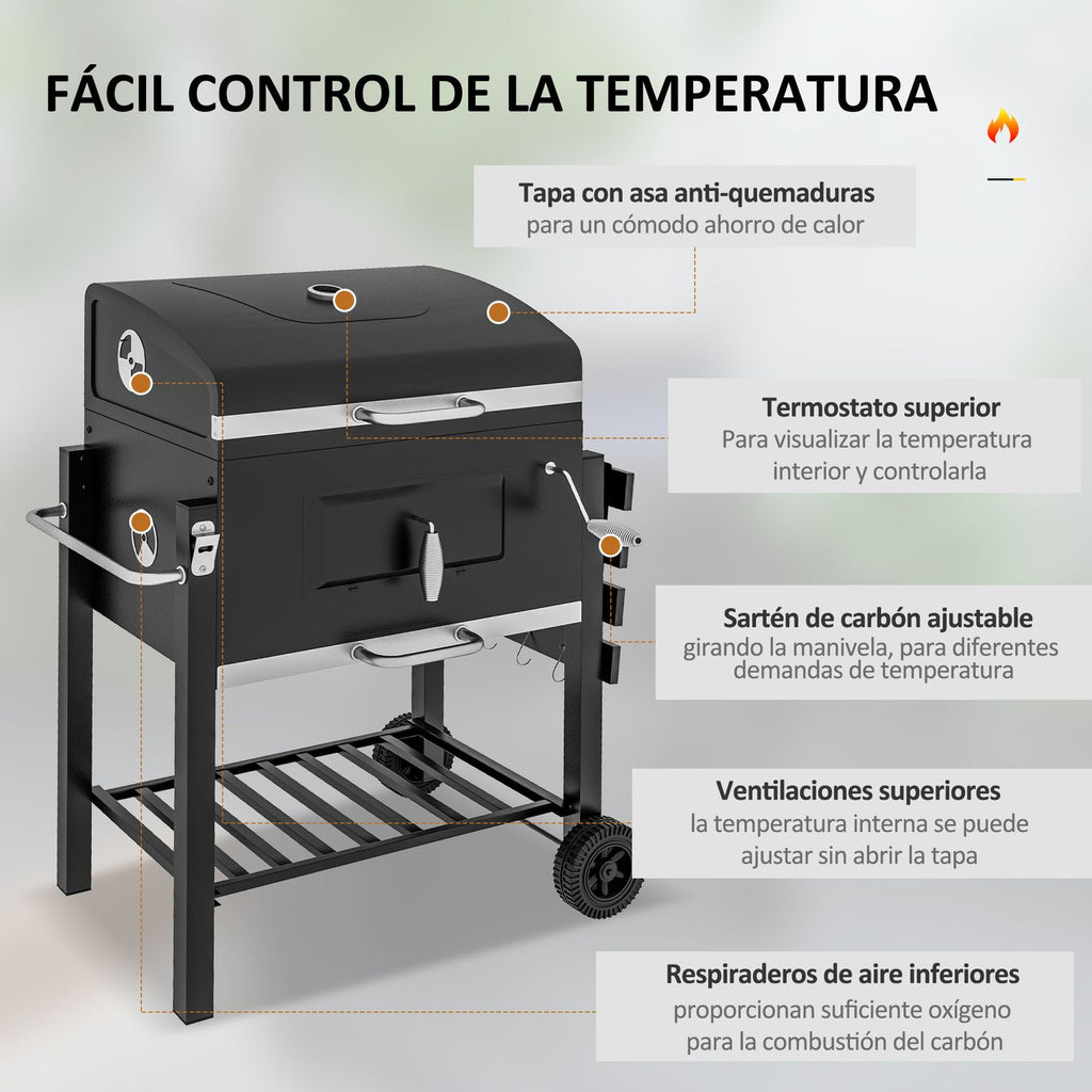 Grill węglowy Outsunny ze stali nierdzewnej 113x65x108 cm, czarny