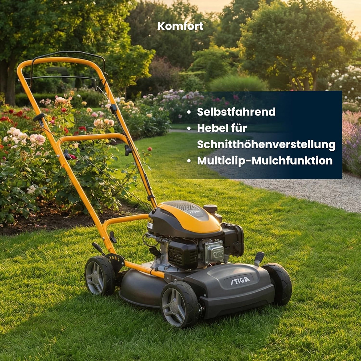 STIGA Multiclip 47 S silnik wybuchowy, kosiarka do trawy trakcyjnej z silnikiem o pojemności 123 ccm, płyta tnąca 45 cm, 5 wysokości cięcia, ergonomiczny uchwyt składany