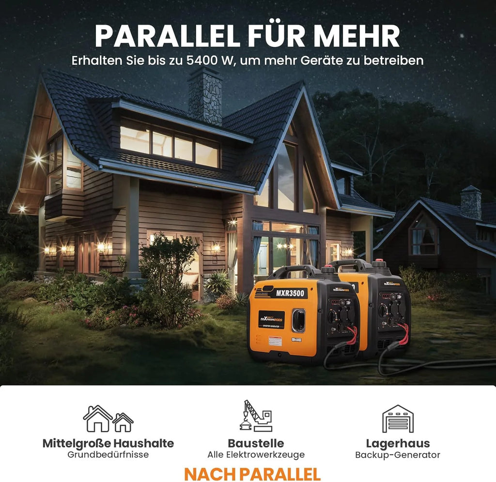 maXpeedingrods Inwerterowy generator prądu 3300 W, benzyna, 4-suwowa, z gniazdami USB i gniazdami 230 V, super cichy i lekki agregat zasilania awaryjnego na kemping…
