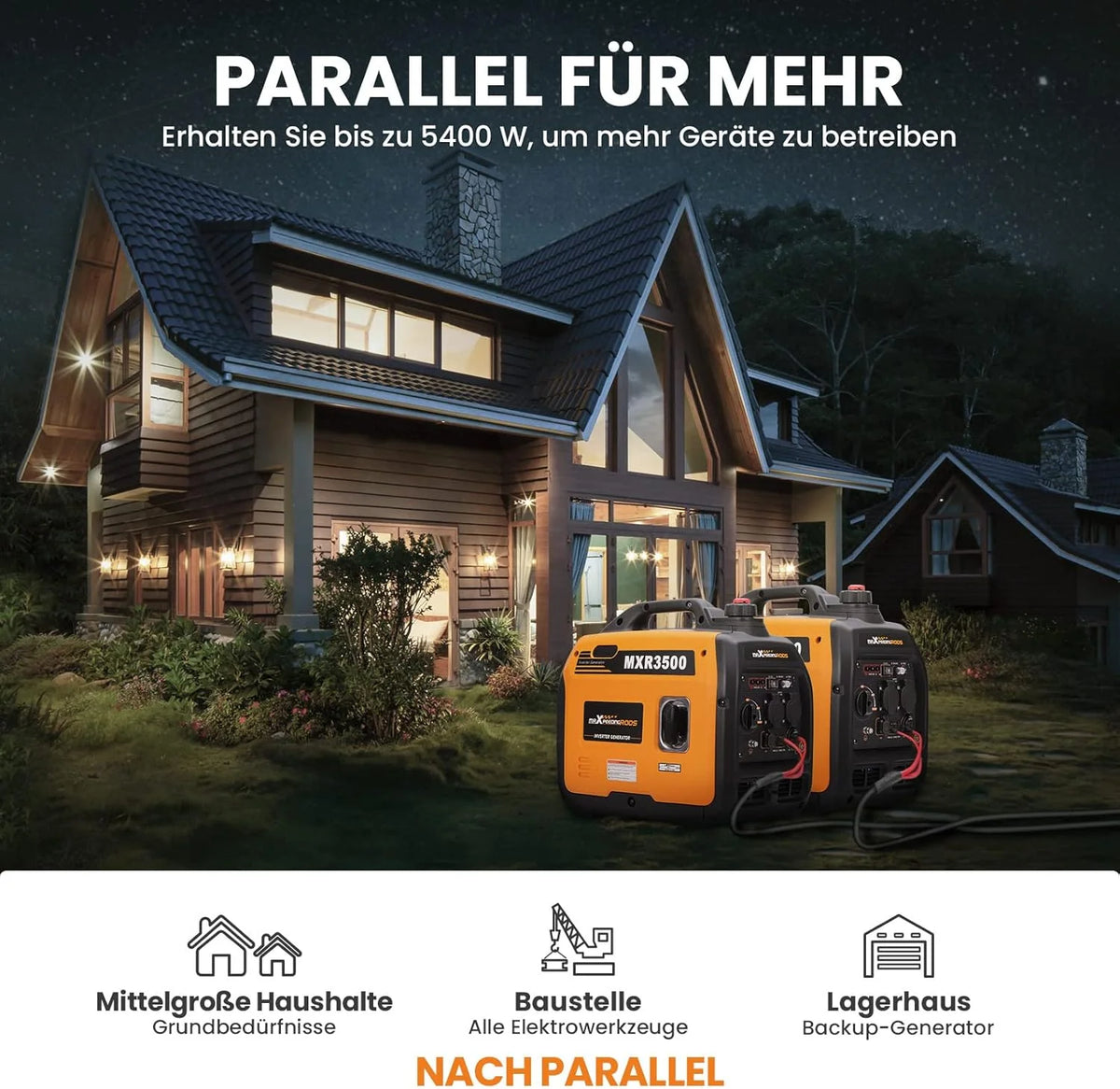 maXpeedingrods Inwerterowy generator prądu 3300 W, benzyna, 4-suwowa, z gniazdami USB i gniazdami 230 V, super cichy i lekki agregat zasilania awaryjnego na kemping…