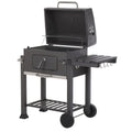 Grill węglowy BBQ, stal szara, z pokrywą, rusztem, kółkami, 2 półkami, termometrem, wyjmowaną popielniczką, Garden Pavlof - szary