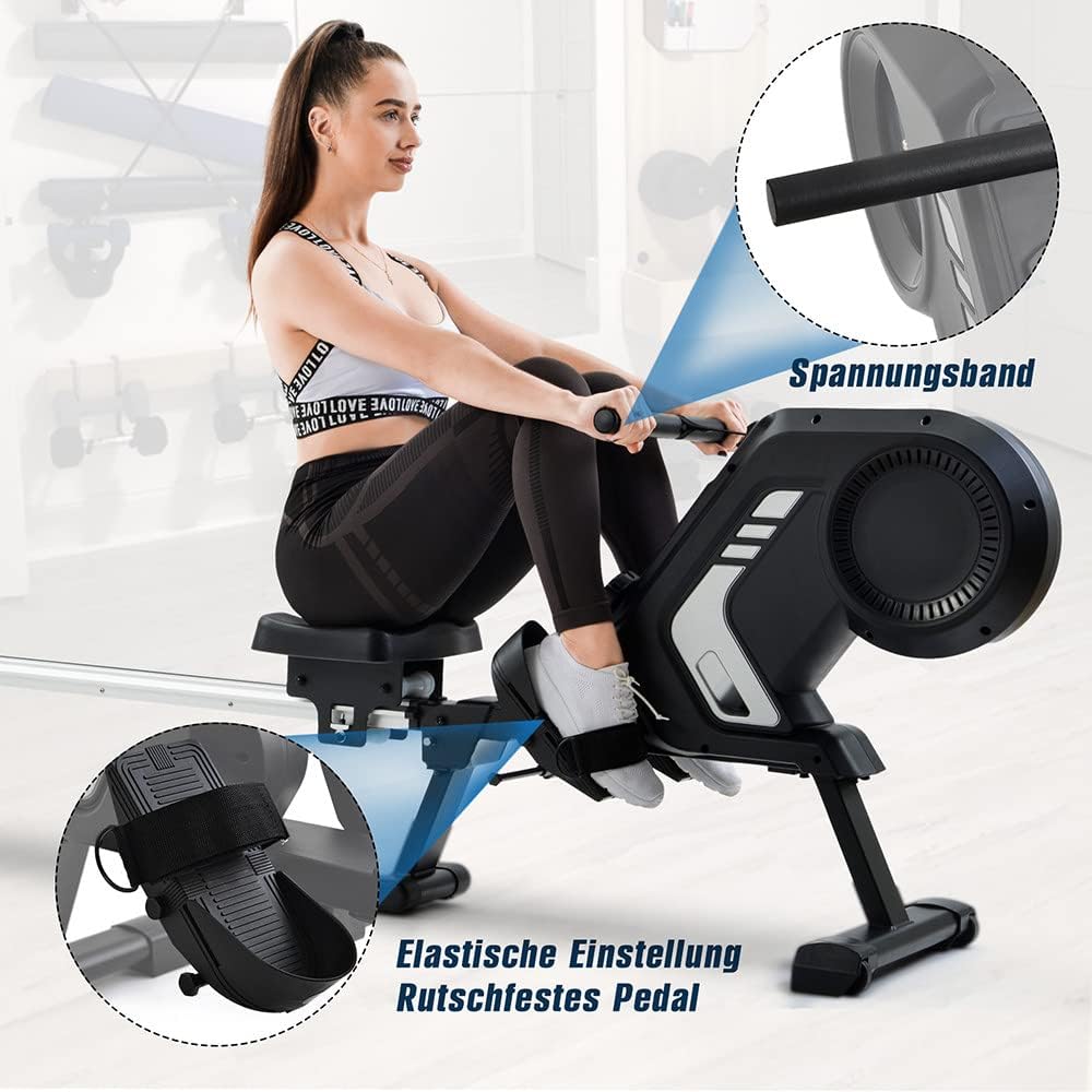 Wioślarz do domu, wioślarz składany, wioślarz z wyświetlaczem LCD, 8 stopni oporu, do fitnessu w domu wioślarz do treningu cardio, do 150kg.