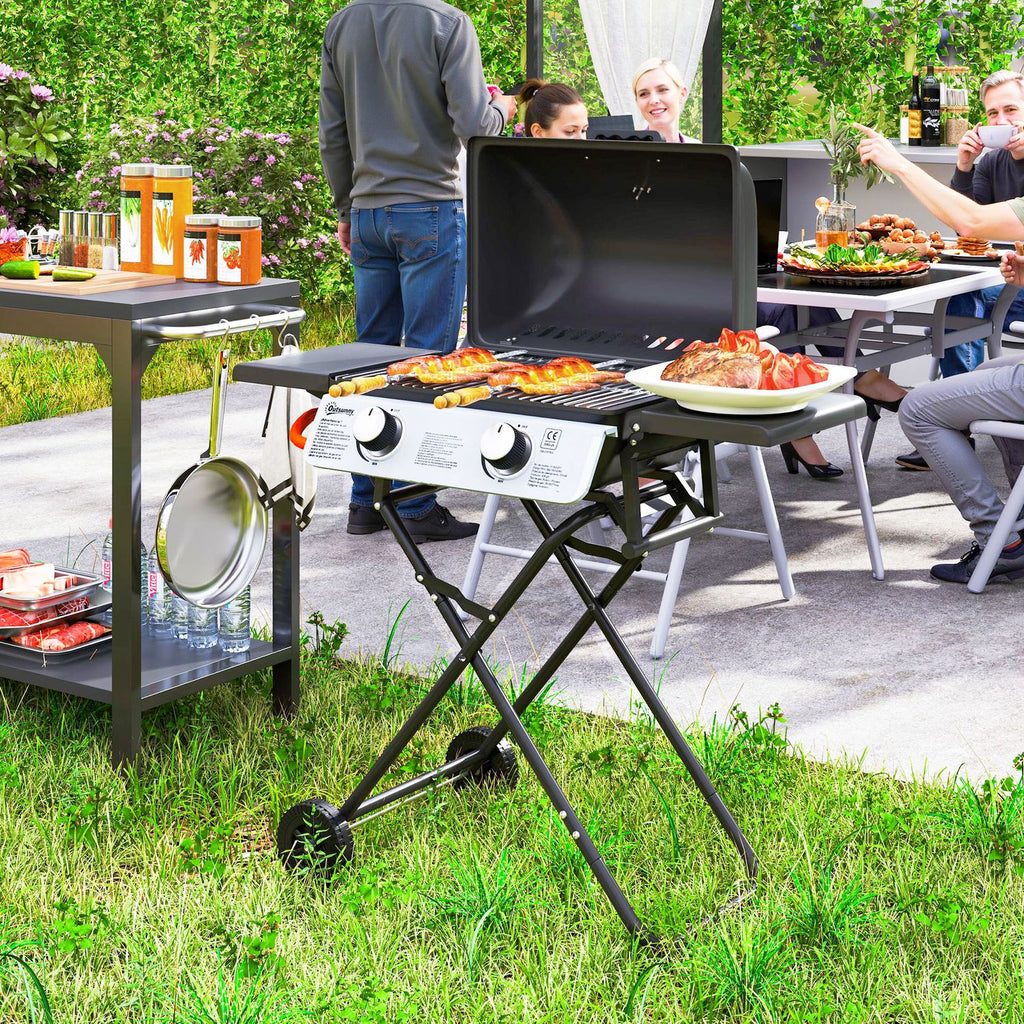 Grill gazowy Outsunny ABS ze stali nierdzewnej - 101 x 50 x 102 cm. Czarny