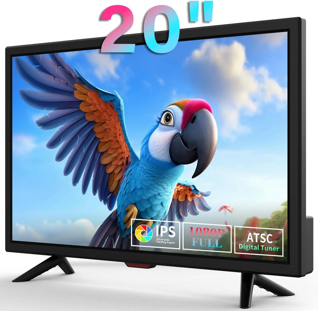 othoig 20-calowy telewizor, mały telewizor z płaskim ekranem kuchennym ze słuchawkami, portami HDMI, USB i VGA, kablem DV-12 V i zasilaczem sieciowym do użytku w sypialni i przyczepie kempingowej