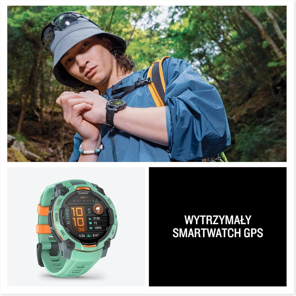 Garmin Instinct 3 SOLAR Wytrzymały Smartwatch GPS, 45 mm, Wbudowane Aplikacje Sportowe i Zdrowotne, Latarka LED, 10ATM, Sunburst